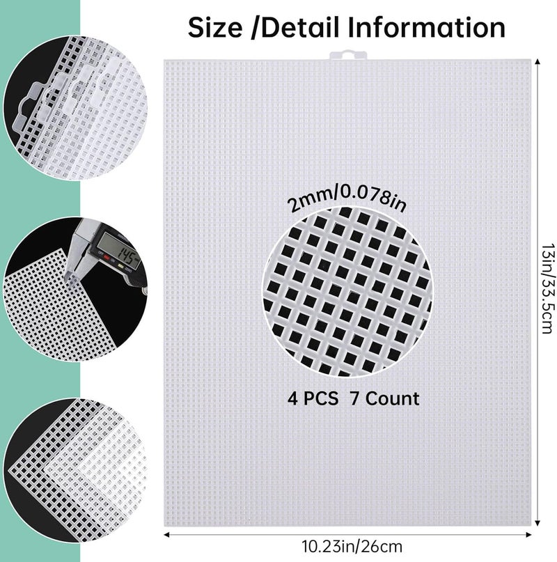 ABEJFIC 4PCS 7 Count Plastic Mesh Canvas Sheets, 10.23 x 13 Inch Plastic Mesh Sheet, Eye Mesh for Embroidery, Acrylic Yarn Crafting, Knit Crochet Projects, Therian Mask and Aquarium Dividers - Image 2